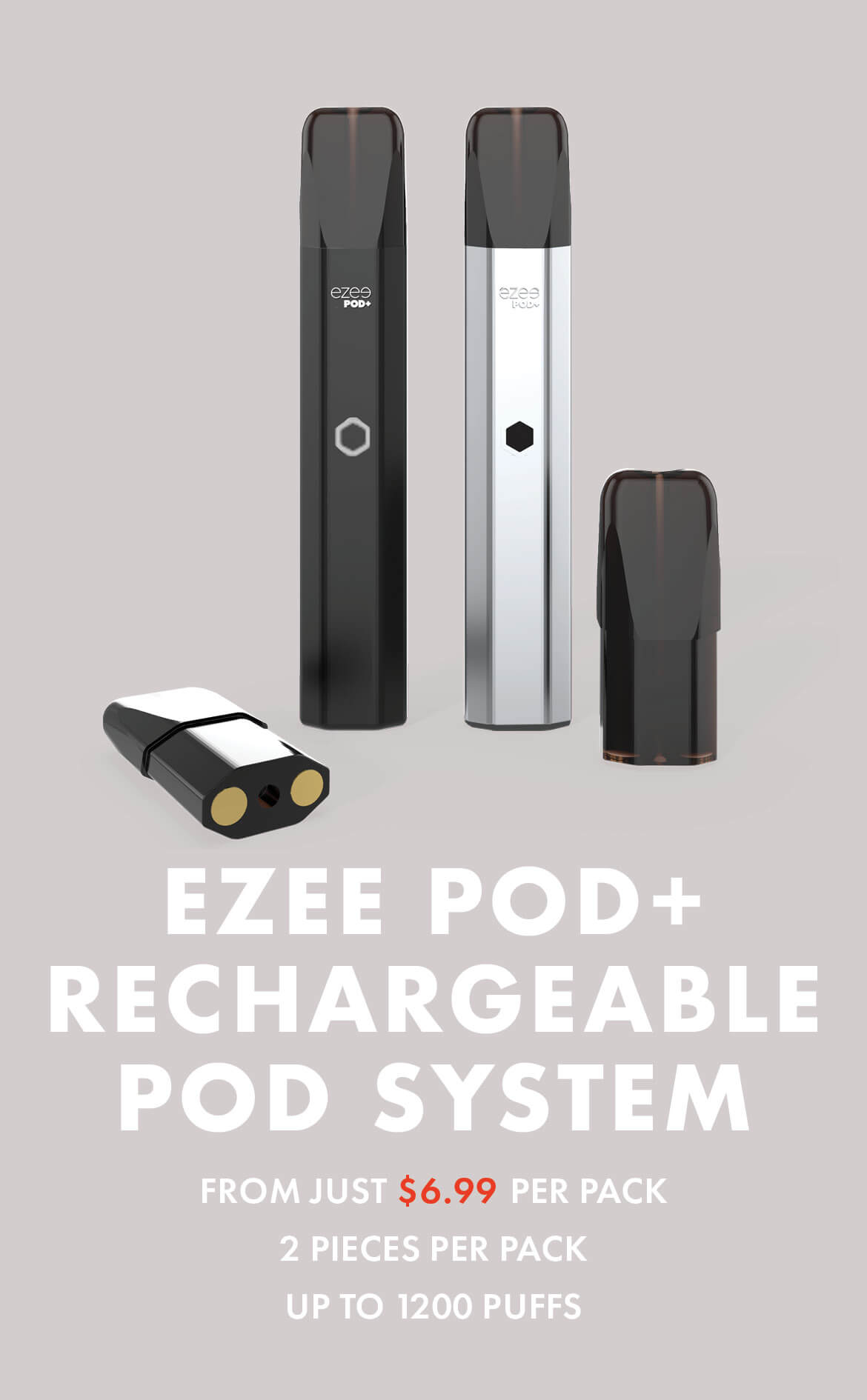 Vape Pod System Ezee Pod+ 2ml e-liquid up to 600 puffs nicotine and nicotine free