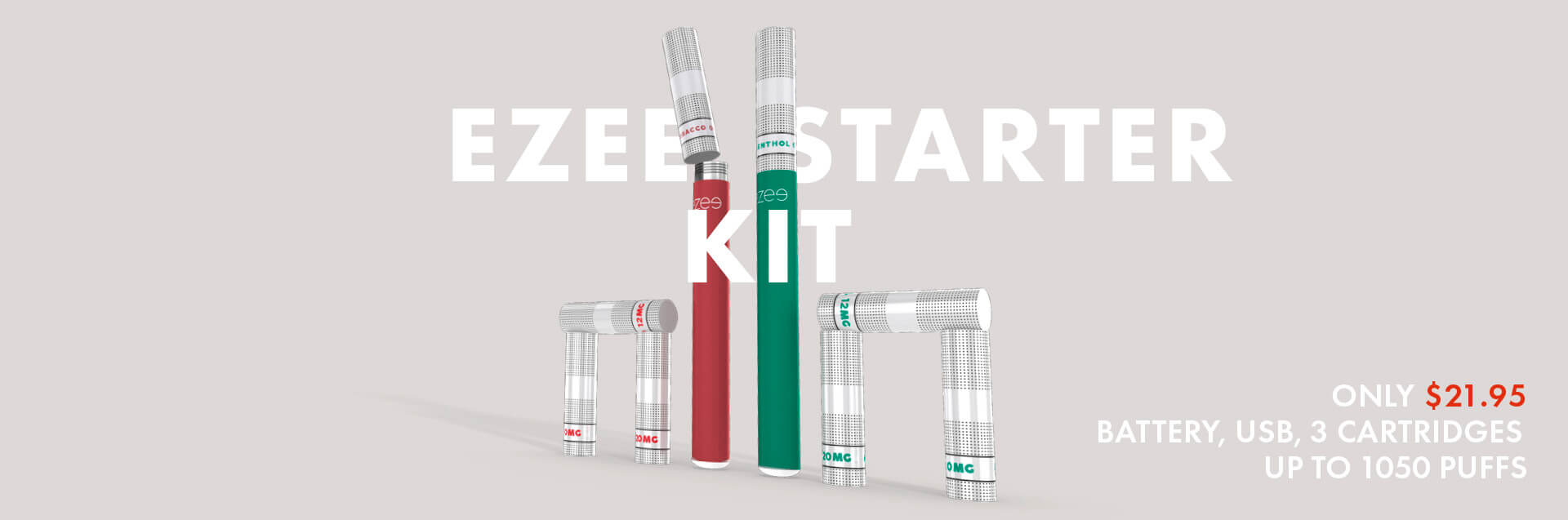 Ezee e-cigarette starter kit rechargeable nicotine and nicotine free cartridges tobacco menthol