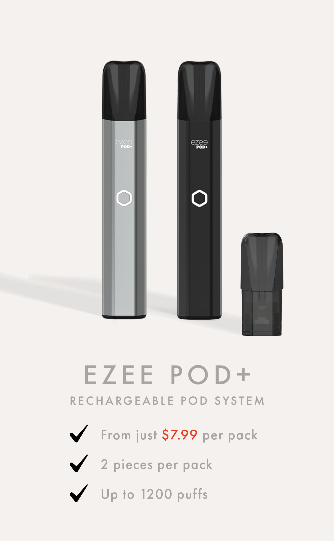 Vape Pod System Ezee Pod+ 2ml e-liquid up to 600 puffs nicotine and nicotine free