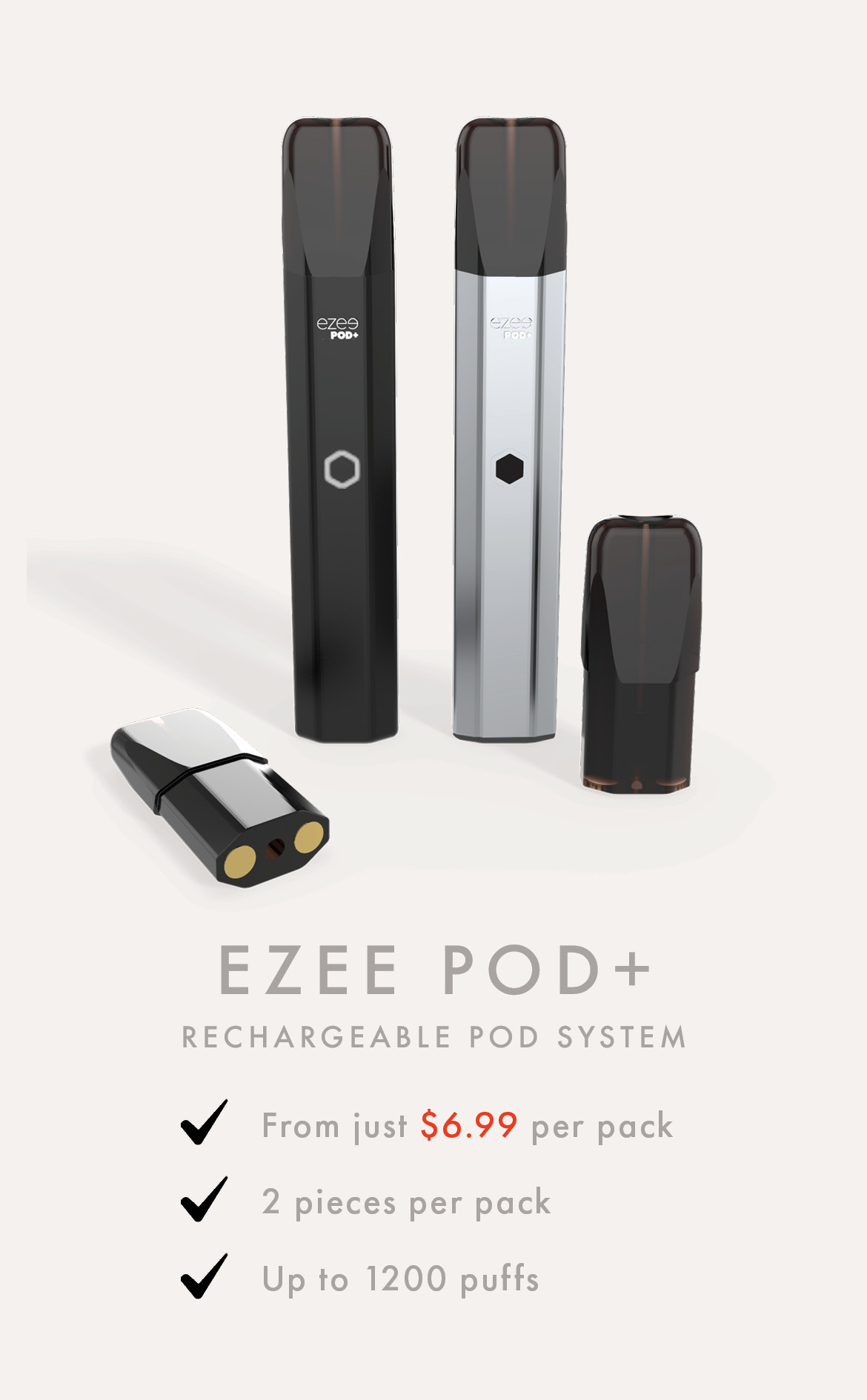 Vape Pod System Ezee Pod+ 2ml e-liquid up to 600 puffs nicotine and nicotine free