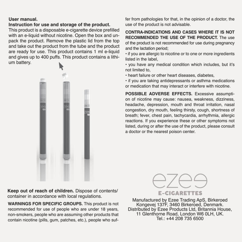 Ezee Go Disposable Vape Pen Tobacco 0mg