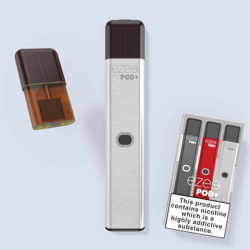 disposable vape pod starter kit ezee pod+ tobacco silver color flavor nicotine no nicotine